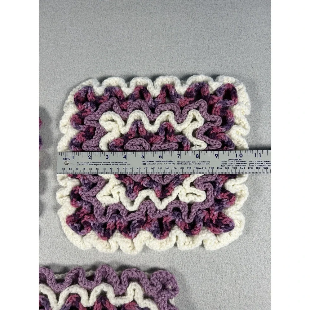 Handmade Crochet Hot Pad Trivets Set of 3 Purple White